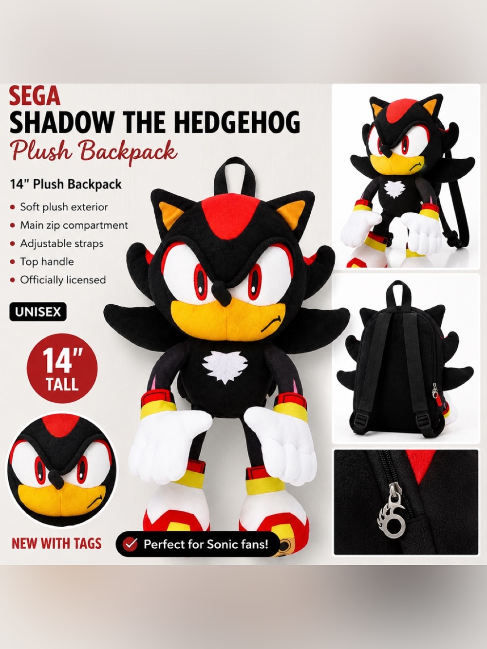 SEGA Shadow the Hedgehog Black & Red Plush Backpack - Kids